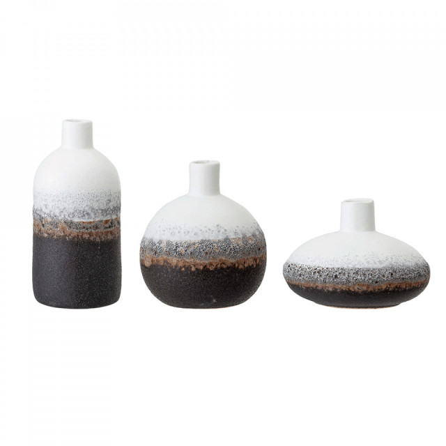 Set 3 vaze albe/negre din ceramica Harislava Bloomingville
