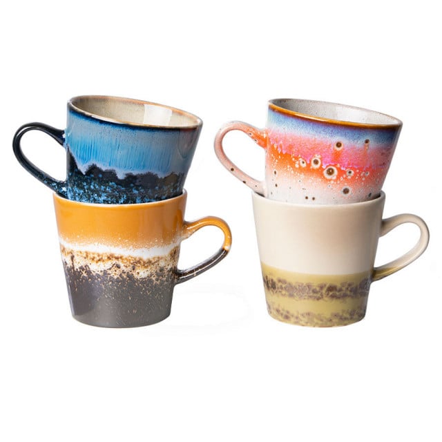 Set 4 cesti multicolore din ceramica 270 ml 70s HKliving