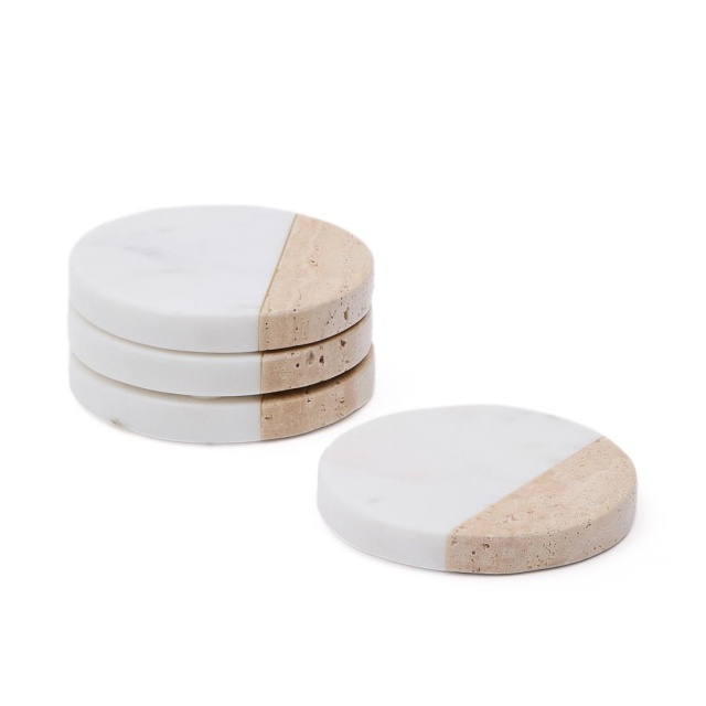 Set 4 coastere albe din marmura Nivol Kave Home