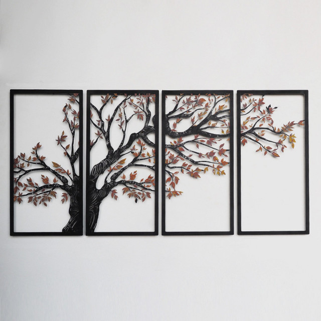Set 4 decoratiuni de perete negre/maro din metal 48x98 cm Autumn Vibes The Home Collection