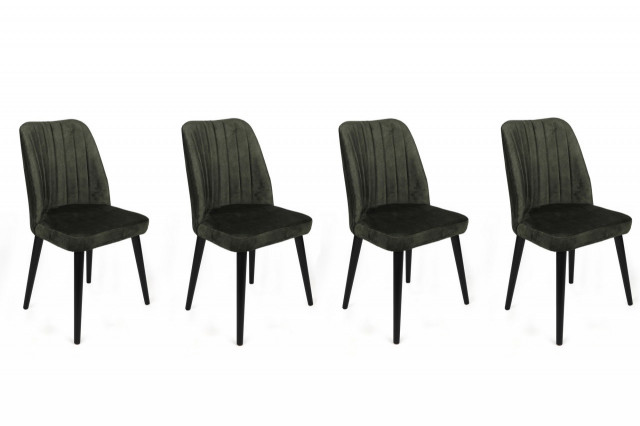 Set 4 scaune dining kaki/negre din catifea Alfa The Home Collection