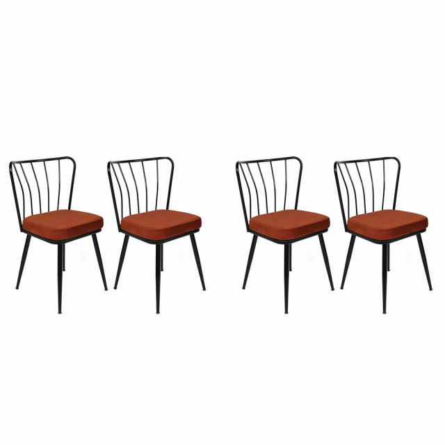 Set 4 scaune dining rosu inchis/negru din catifea Yildiz The Home Collection