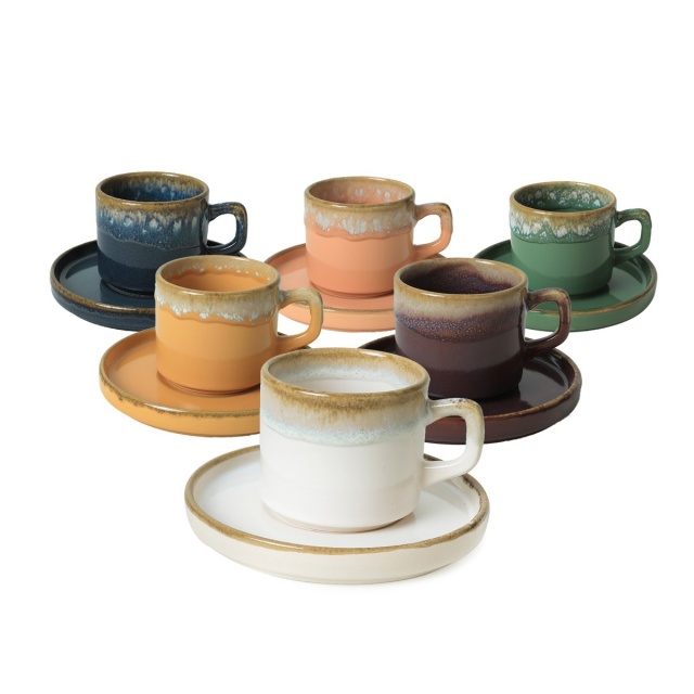 Set 6 cesti cu farfurioara multicolore din ceramica 184 ml Ged The Home Collection