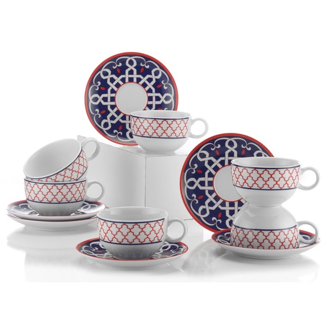 Set 6 cesti cu farfurioara multicolore din ceramica 5x7 cm Qas The Home Collection