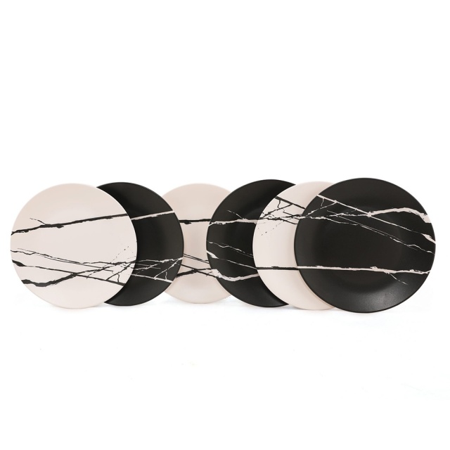 Set 6 farfurii intinse albe/negre din ceramica 25 cm Coralia The Home Collection