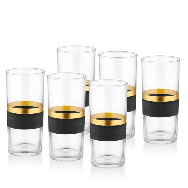 Set 6 pahare negre/aurii din sticla 225 ml Ash The Home Collection