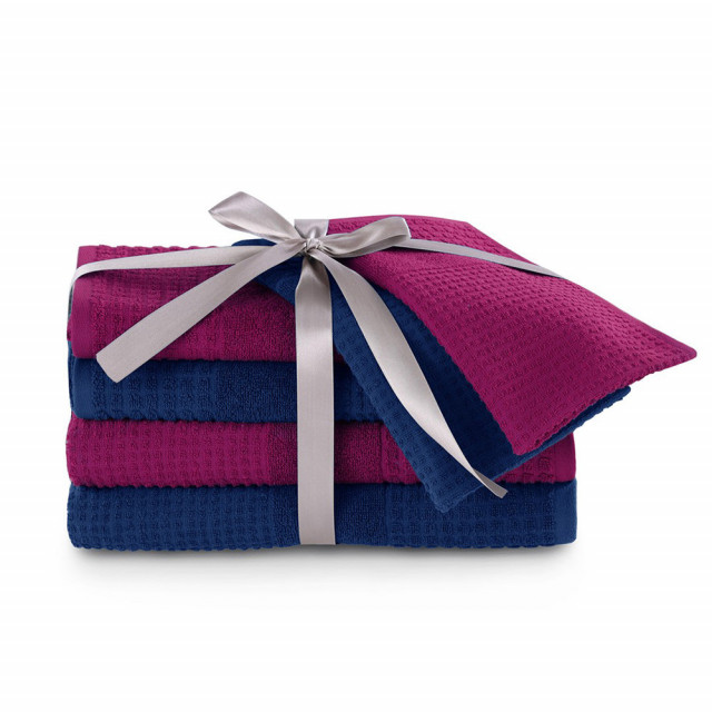 Set 6 prosoape albastre/rosii din bumbac Plano Amelia Home