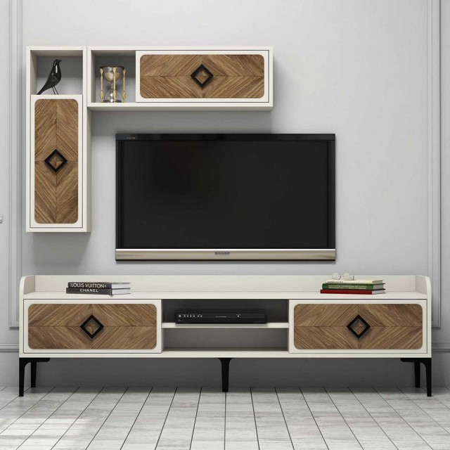 Set comoda TV si 2 rafturi maro/crem din lemn Samba The Home Collection