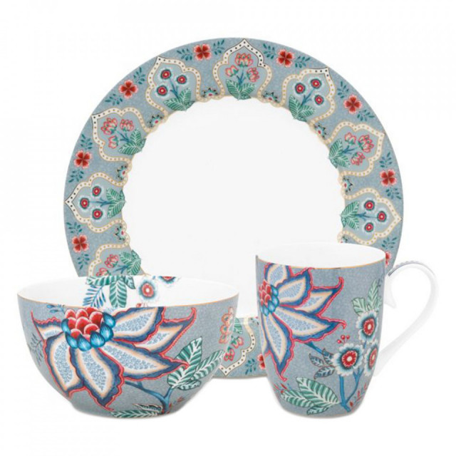 Set de masa 3 piese multicolor din portelan Flower Festival Pip Studio