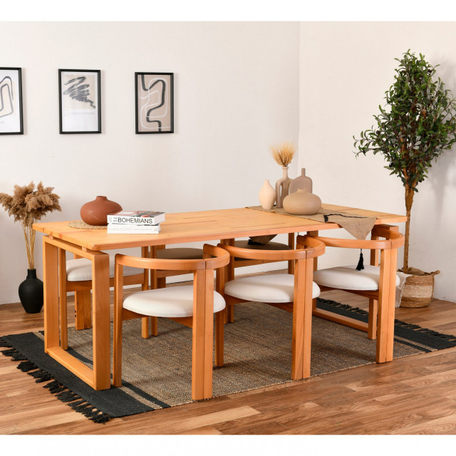 Set masa dining cu 6 scaune maro/crem din lemn Cheri The Home Collection