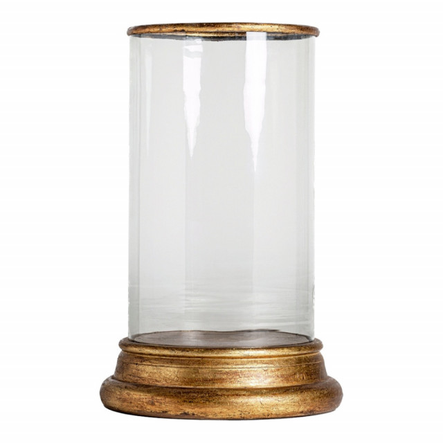 Suport lumanare auriu din sticla si lemn de mango 62 cm Athena Vical Home