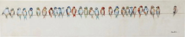 Tablou multicolor din canvas si lemn 30x150 cm Touched Birds Kare