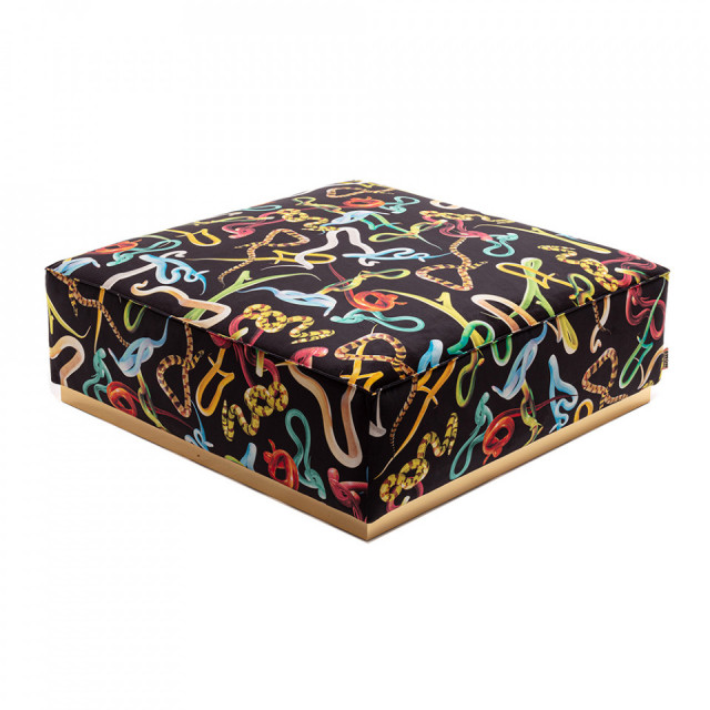 Taburet patrat multicolor din textil 103x103 cm Snakes Seletti