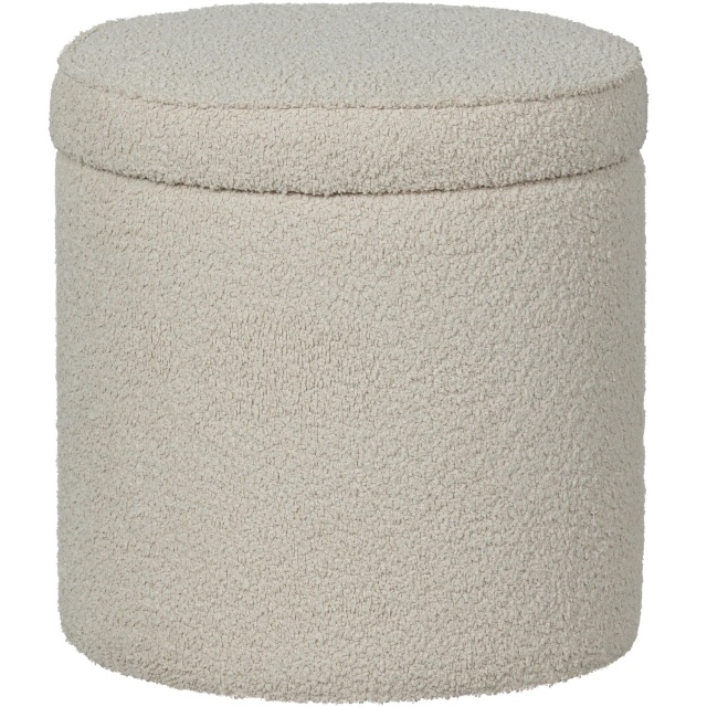 Taburet rotund crem din textil 46 cm Sonu Boucle Woood