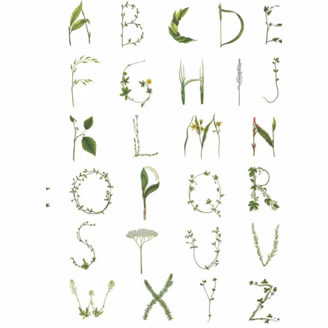 Tapet alb/verde din hartie cu fibre de nailon Floral Alphabet Mini Rebel Walls