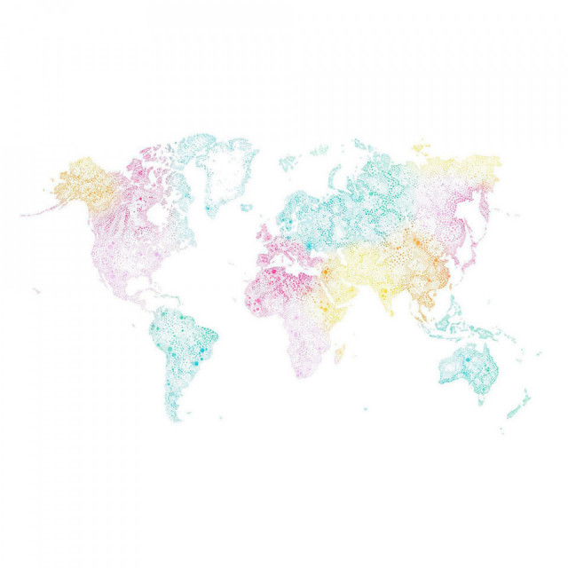 Tapet multicolor din hartie cu fibre de nailon World Map Sandberg