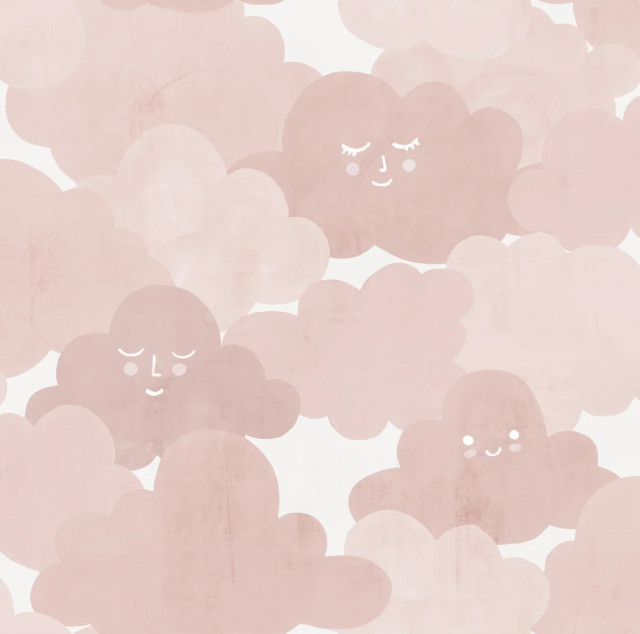 Tapet roz din hartie cu fibre de nailon Happy Clouds Rebel Walls