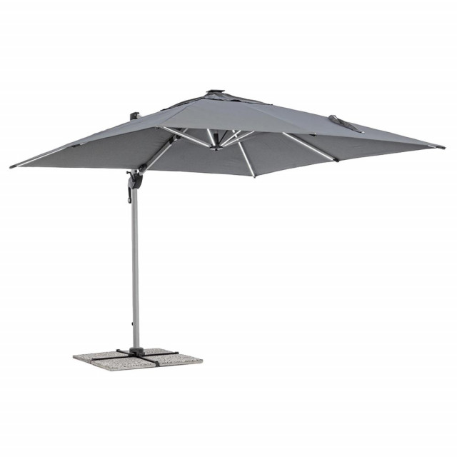 Umbrela soare gri inchis din poliester si aluminiu cu LED Ines Bizzotto