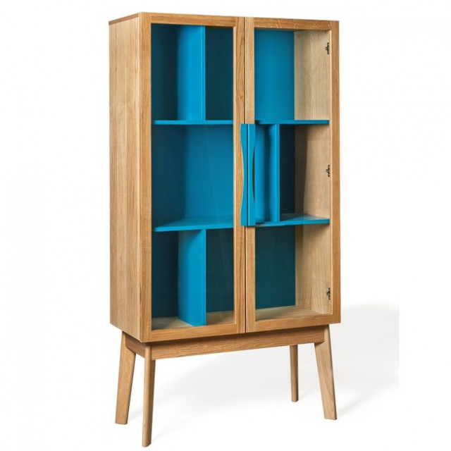 Vitrina albastra/maro din lemn 165 cm Avon Woodman