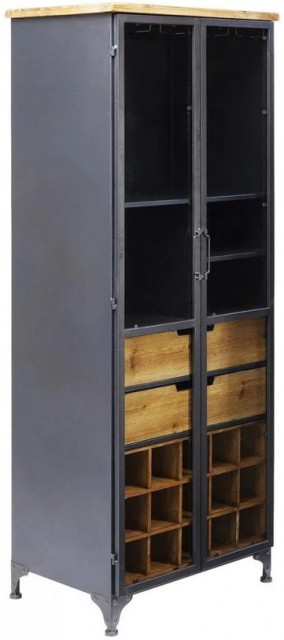 Vitrina gri/maro din lemn si sticla 156 cm Refugio Kare