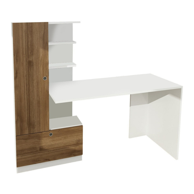 Birou cu etajera alb/maro din lemn 62x120 cm Domingos The Home Collection