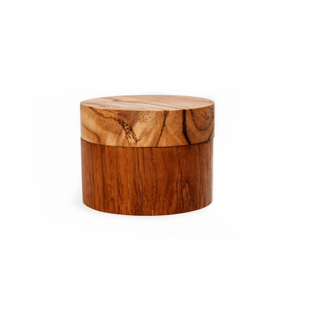 Borcan cu capac maro din lemn de tec 8,1 cm Root Jar Small Bazar Bizar