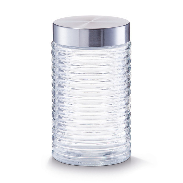 Borcan cu capac transparent/argintiu din sticla si metal 1 L Grooved Jar Medium Zeller