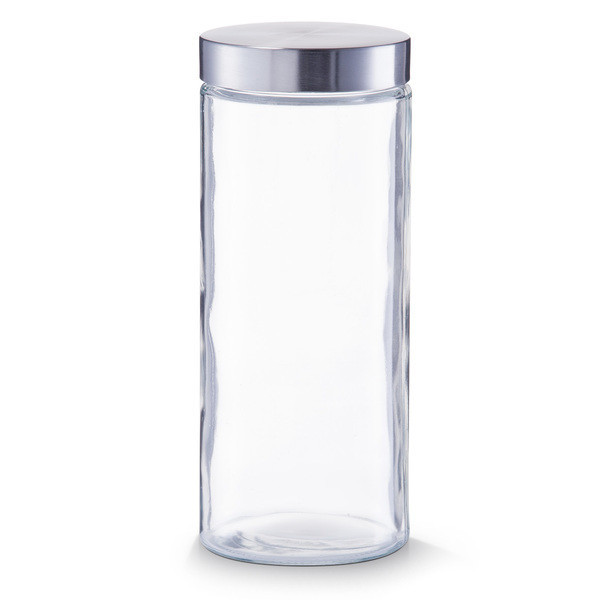 Borcan cu capac transparent/argintiu din sticla si metal 2,1 L Storage Jar Round XL Zeller