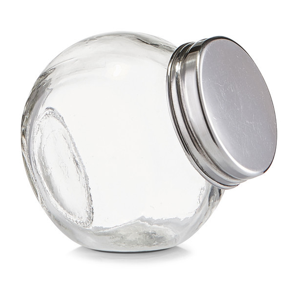 Borcan cu capac transparent/argintiu din sticla si metal 95 ml Candy Jar Mini Zeller
