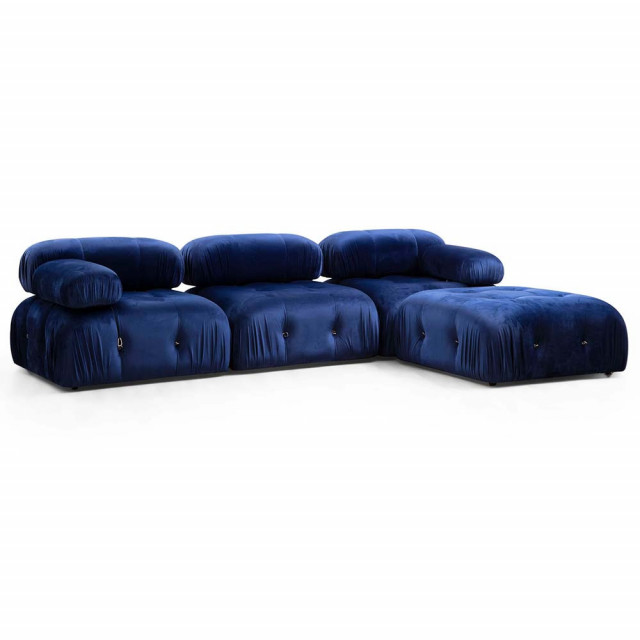 Canapea cu colt albastru navy din textil pentru 3 persoane Bubble Right The Home Collection