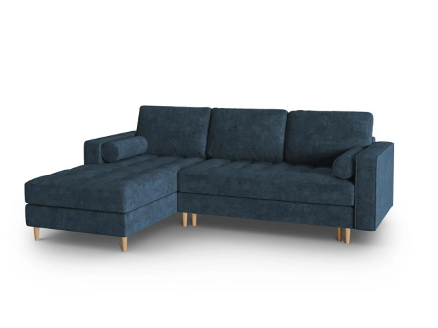 Canapea cu colt extensibila albastru inchis din textil si lemn 5 persoane Gobi Besolux