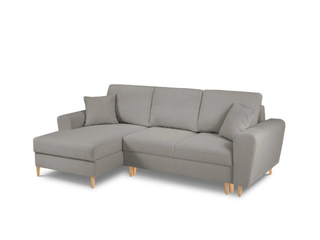 Canapea cu colt extensibila gri/crem din textil si lemn de pin pentru 4 persoane Left Moghan Besolux