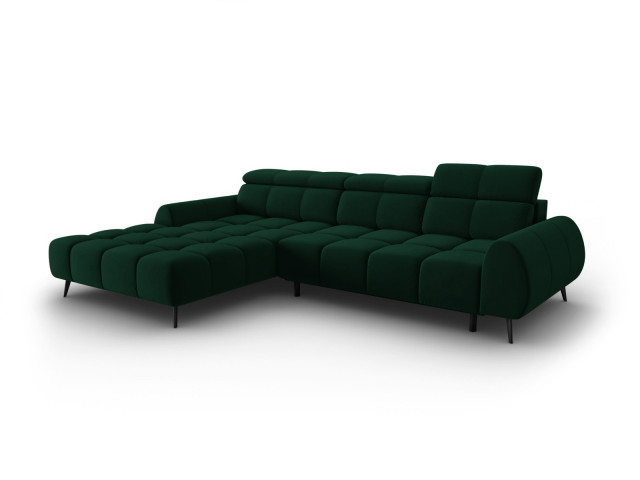 Canapea cu colt extensibila verde/neagra din catifea si lemn de pin pentru 5 persoane Alyse Left Besolux