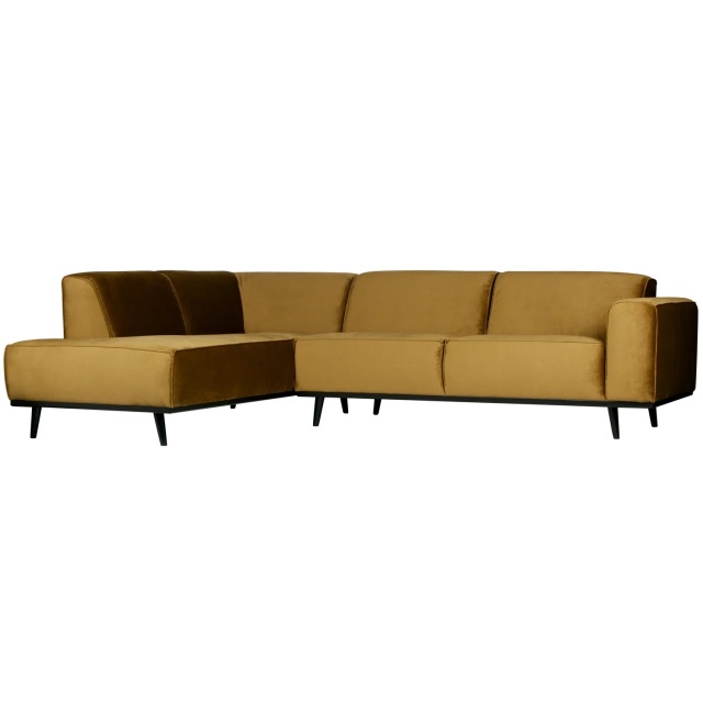Canapea cu colt galben miere din catifea 274 cm Statement Left BePureHome