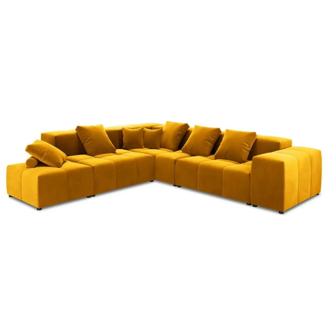 Canapea cu colt galbena din catifea si lemn de pin pentru 7 persoane Margo Besolux