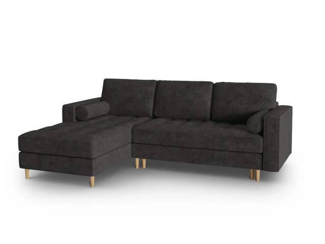 Canapea cu colt negru din textil si lemn 5 persoane Gobi Besolux