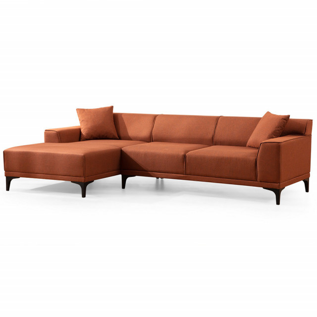 Canapea cu colt portocalie din textil pentru 3 persoane Petra Left The Home Collection