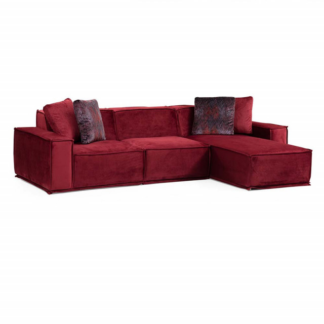 Canapea cu colt rosu burgund din textil pentru 4 persoane Lego 9 Right The Home Collection