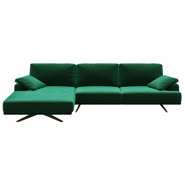 Canapea cu colt verde din catifea pentru 4 persoane Prado Left Mesonica