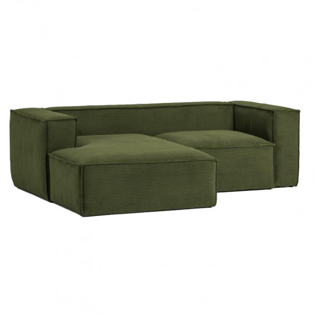 Canapea cu colt verde din material textil si lemn pentru 2 persoane Blok Corduroy Left Kave Home