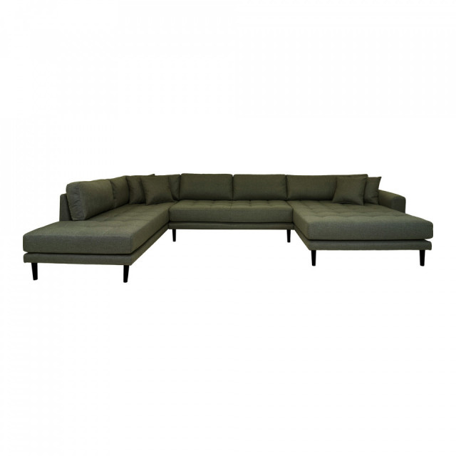 Canapea cu colt verde oliv din textil 220 cm Lido U-Sofa House Nordic