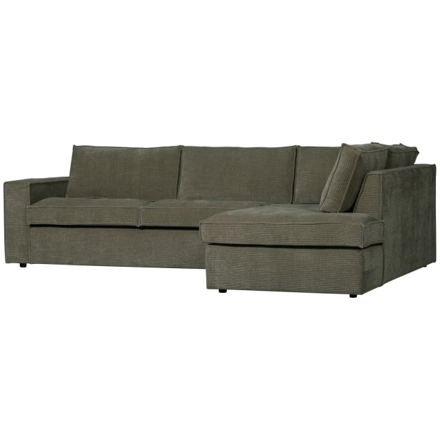 Canapea cu colt verde padure din textil 283 cm Hajo Rib Right Basiclabel