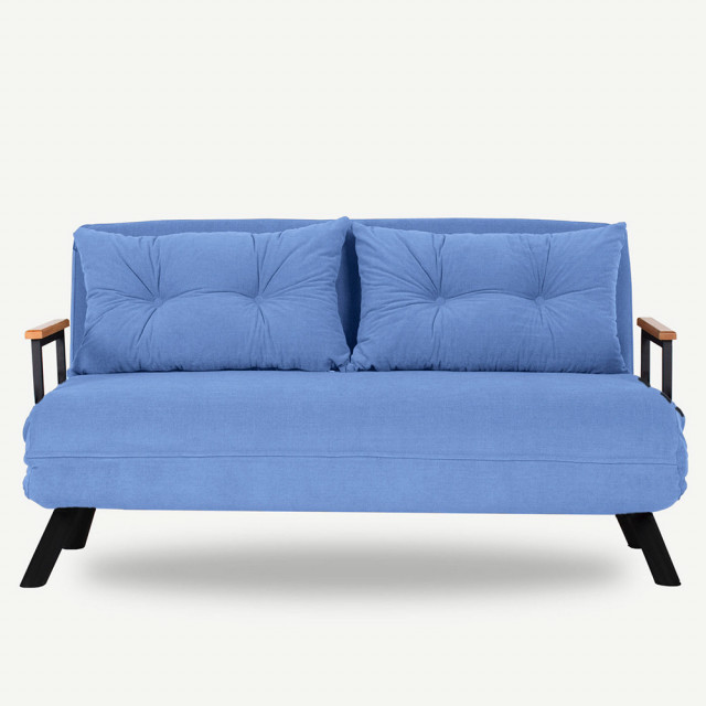 Canapea extensibila albastra din textil pentru 2 persoane Sando The Home Collection