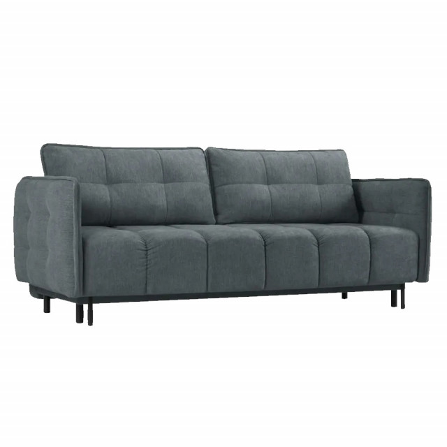 Canapea extensibila albastru gri/neagra din textil si lemn de pin pentru 3 persoane Haidi Besolux