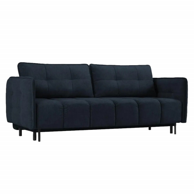Canapea extensibila albastru inchis/neagra din textil si lemn de pin pentru 3 persoane Haidi Besolux