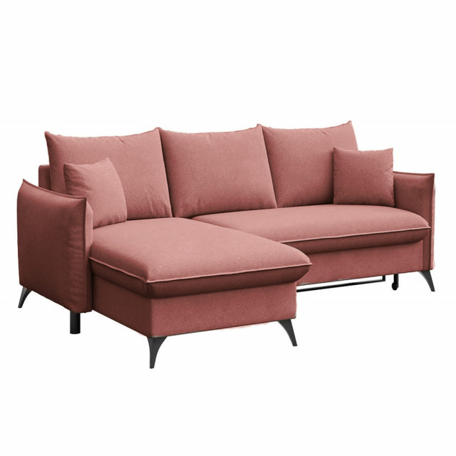 Canapea extensibila cu colt roz din textil pentru 4 persoane Lilo Left Mesonica