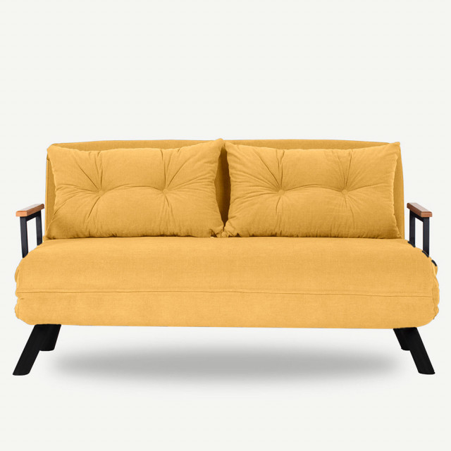 Canapea extensibila galben mustar din textil pentru 2 persoane Sando The Home Collection