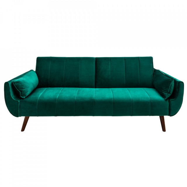 Canapea extensibila verde din catifea si lemn 215 cm Divani II The Home Collection
