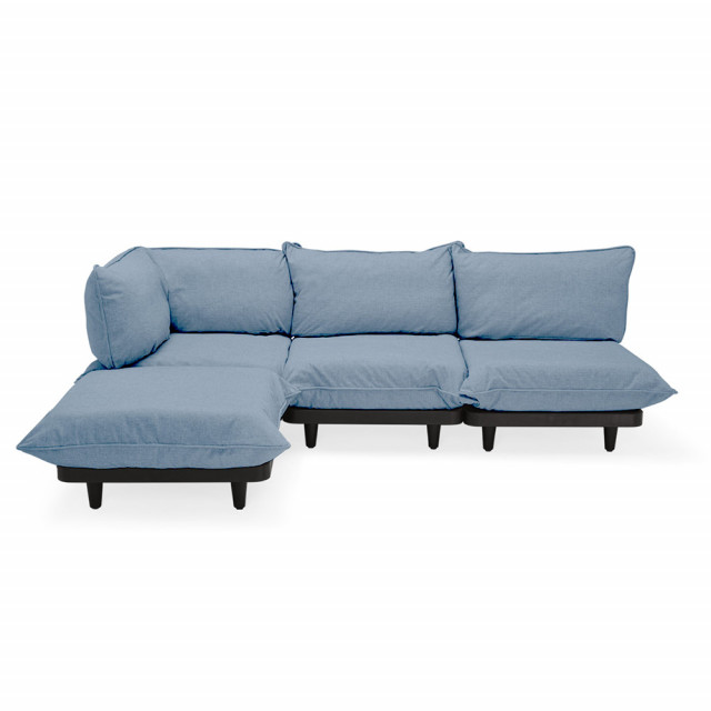 Canapea exterior cu colt albastru din olefina si otel Paletti Large Left Fatboy