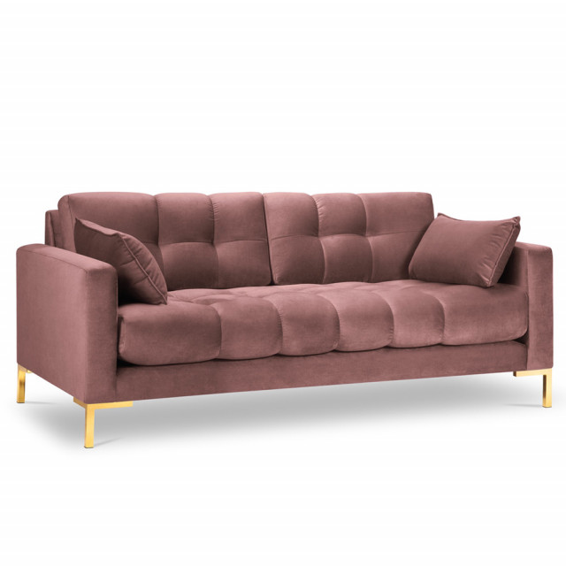 Canapea roz/aurie din catifea si lemn de pin pentru 2 persoane Mamaia Besolux